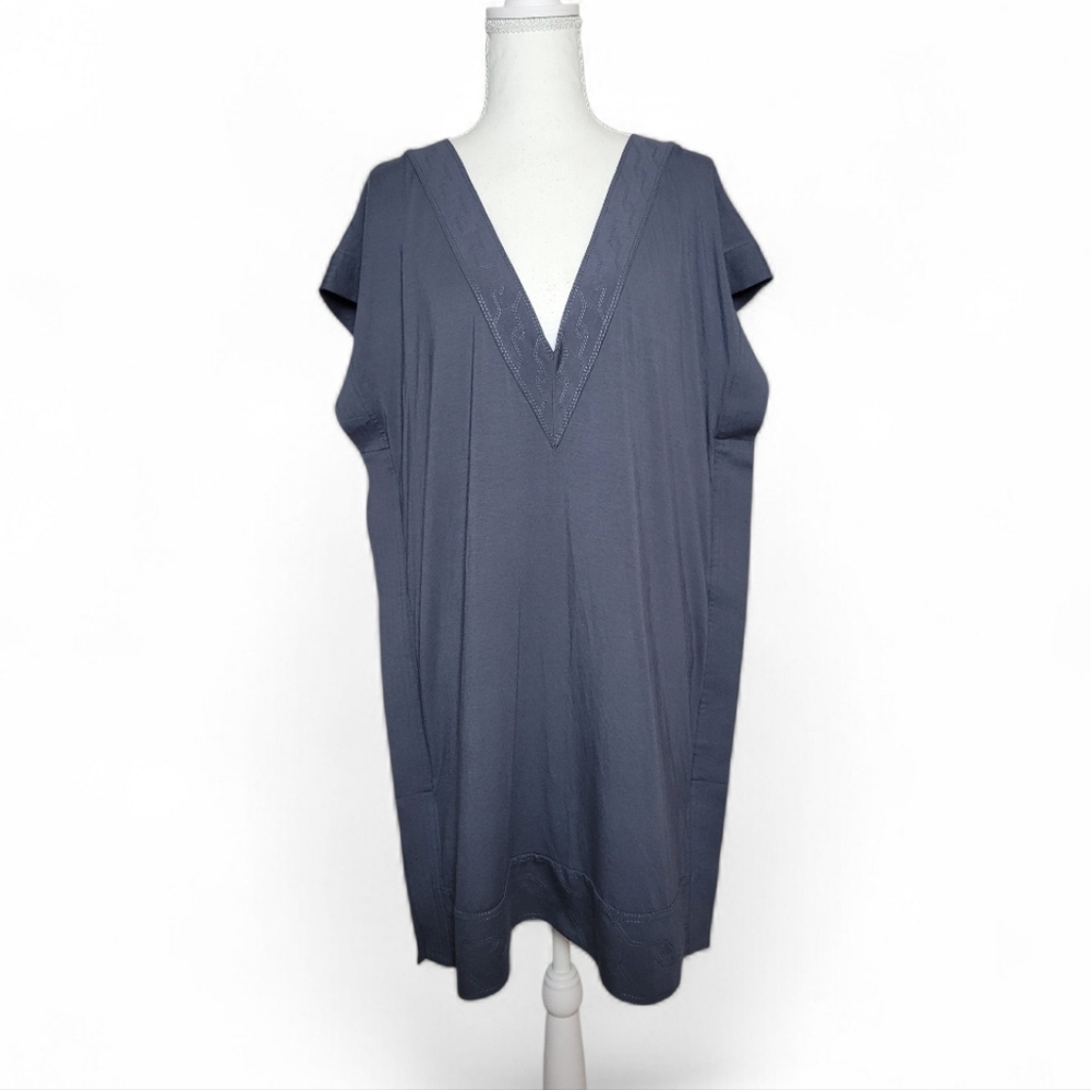 NWT Diane Von Furstenberg Soleil + Swim New Tasha V Neck Tunic Top Titan Blue MD